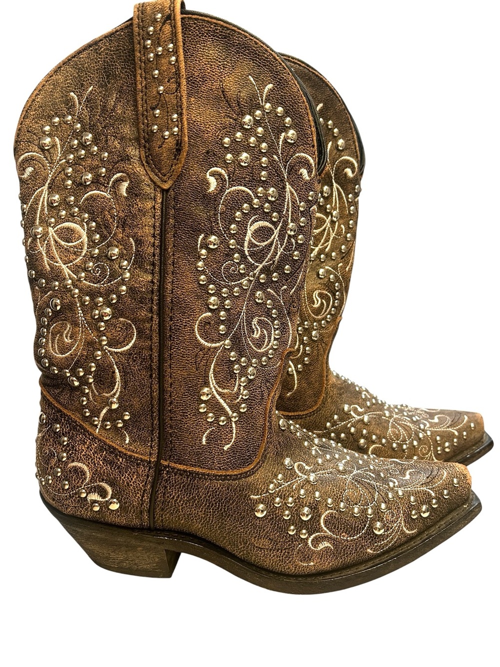 Rockin Country Studded Embroidered Leather Western Cowgirl Boots Women 7.5 W